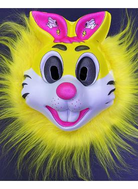 Sarı Peluşlu Pembe Kulaklı Kırılmaz Yumuşak Tavşan Maskesi 22x19 cm