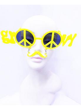 Sarı Renk Groom Yazılı Bıyıklı Damat Gözlüğü 7x21 cm
