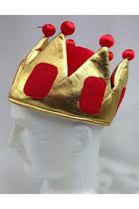 Sarı Renk Kırmızı Ponponlu Kadife Kral Şapkası Kraliyet Şapkası Çocuk Boy