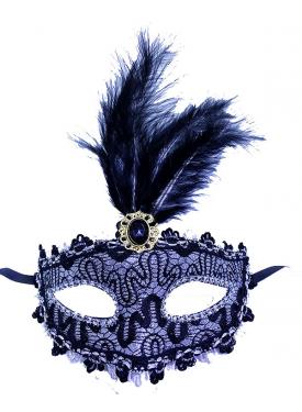 Siyah Dantel İşlemeli Balo Maskesi Parti Maskesi 16x22 cm