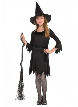 Siyah Elbiseli Siyah Cadı Şapkalı Cadı Kostümü 13-14 Yaş