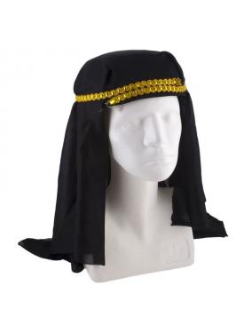 Siyah Renk Altın Pullu Arap Şapkası Arap Kefiyesi 20x50 cm
