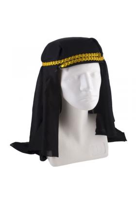 Siyah Renk Altın Pullu Arap Şapkası Arap Kefiyesi 20x50 cm