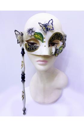 Siyah Renk Kelebek İşlemeli Tutmalı Venedik Göz Maskesi 33x17 cm