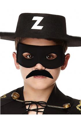 Siyah Renk Zorro Şapkası Zorro Maskesi ve Zorro Bıyık Çocuk Boy