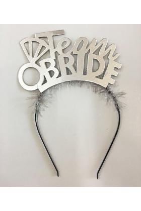 Team Bride Yazılı Alyanslı Gümüş Renk Parti Tacı