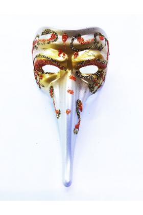 Turuncu Renk İşlemeli Seramik Malzemeden İmal Venedik Uzun Maske Magnet
