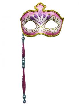 Venedik Masquerade Sopalı Maske Pembe Renk 17x35 cm