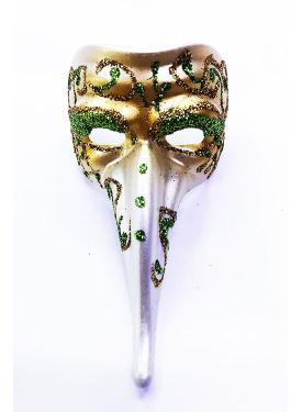 Yeşil Renk İşlemeli Seramik Malzemeden İmal Venedik Uzun Maske Magnet
