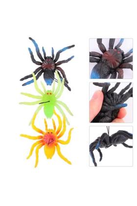 Yumuşak Plastik Malzemeden İmal Karışık Renk Tarantula Örümcek 6 Adet 13x13 cm