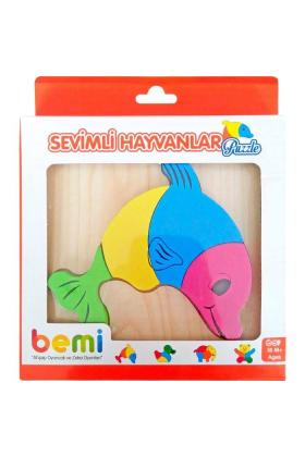 Yunus Puzzle Renkli Ahşap Yapboz Sevimli Hayvanlar Koordinasyon Geliştirici Standlı