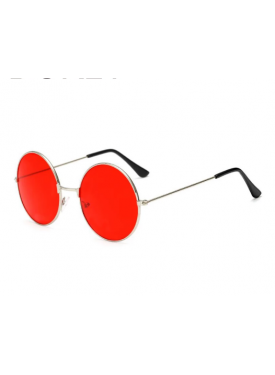 Yuvarlak Cam John Lennon Tarzı Gümüş Çerçeveli Kırmızı Gözlük