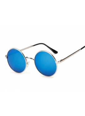 Yuvarlak Cam John Lennon Tarzı Gümüş Çerçeveli Mavi Gözlük