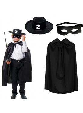 Zorro Pelerini Şapkası ve Maske Seti Çocuk Boy