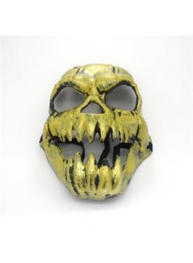 Altın Renk Sivri Dişli Halloween Kafatası Maskesi