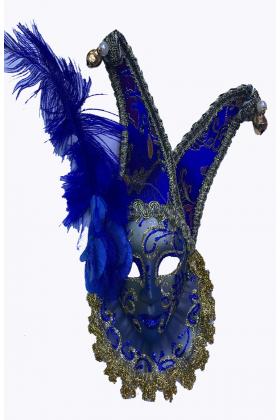 Çıngıraklı Dekoratif Tüylü Seramik Maske Mavi Renk