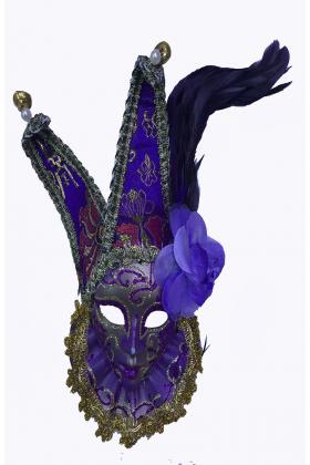 Çıngıraklı Dekoratif Tüylü Seramik Maske Mor Renk