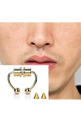 Gold Mıknatıslı Fake Burun Piercing -Top Ve Ok Uçlu Paslanmaz Septum Deliksiz Pirsing