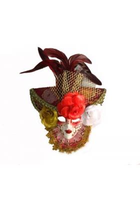 Güllü Dekoratif Seramik Maske Kırmızı Renk