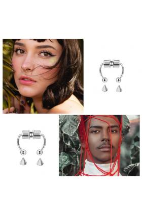 Gümüş Mıknatıslı Fake Burun Piercing -Top Ve Ok Uçlu Paslanmaz Septum Deliksiz Pirsing