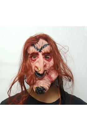 Halloween Cadılar Bayramı Saçlı Cadı Maskesi