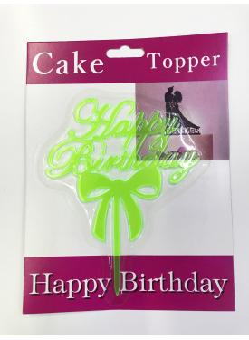 Happy Birthday Yazılı Fiyonklu Pasta Kek Çubuğu Yeşil Renk