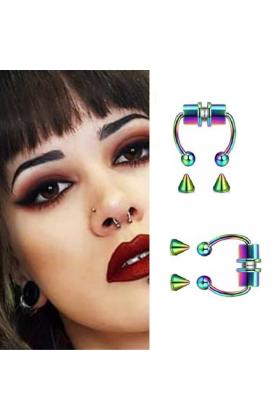 Hologram Mıknatıslı Fake Burun Piercing -Top Ve Ok Uçlu Paslanmaz Septum Deliksiz Pirsing