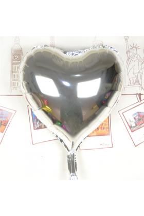 Kalp Uçan Balon Folyo Gümüş 80 cm 32 inç
