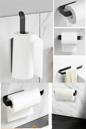 Mat Siyah Metal Kağıt Havlu Askısı – Mutfak Banyo Havlu Tutacağı Askısı Vida veya Yapıştırmalı