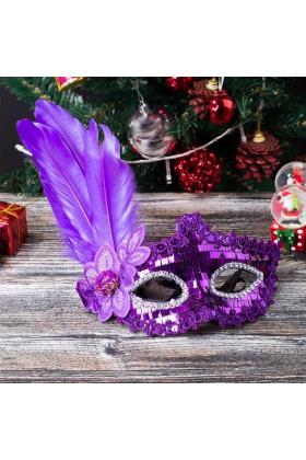 Payetli Pullu Yılbaşı Venedik Parti Maskesi Mor Renk
