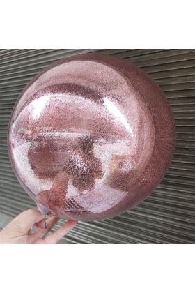 Rose Gold Renk Simli Yuvarlak Şeffaf Balon 24 İnç