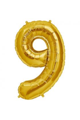 Şekilli Supershape Gold Rakam Folyo Balon 9 Numara