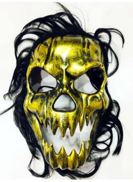 Siyah Saçlı Plastik Halloween Kuru Kafa Maskesi
