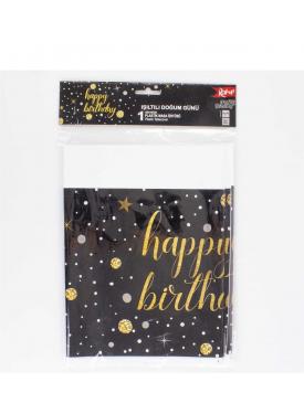 Siyah Yıldızlı Happy Birthday Masa Örtüsü 120x180 cm