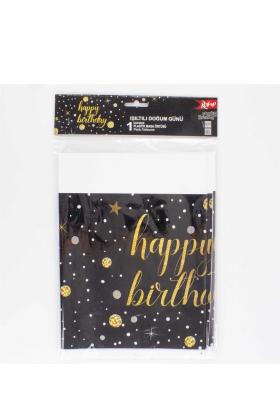 Siyah Yıldızlı Happy Birthday Masa Örtüsü 120x180 cm