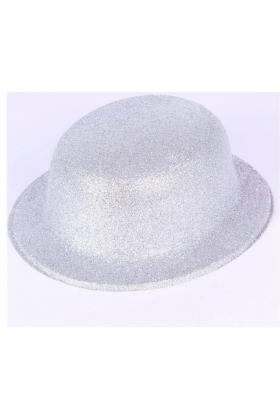 Gümüş Renk Yuvarlak Simli Plastik Parti Şapkası